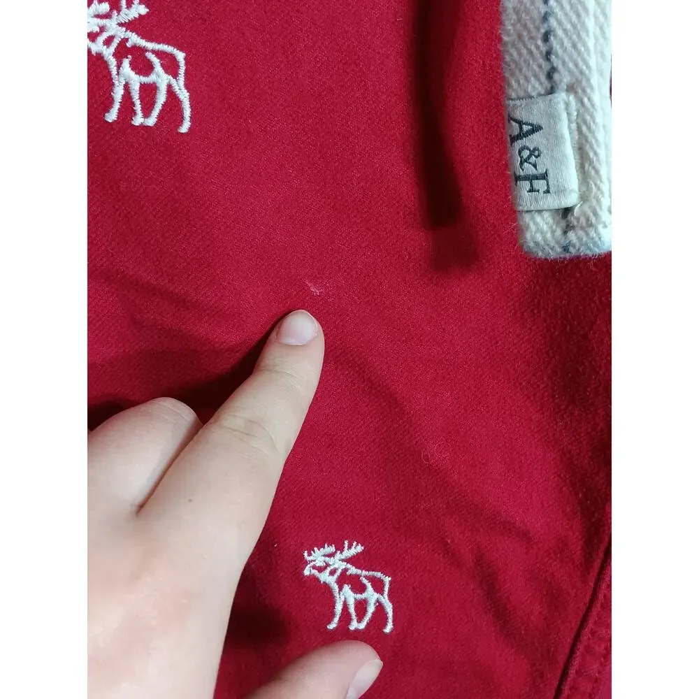 Abercrombie Fitch Vintage Pants Small Red AOP Embroidered Moose Wide Leg Lounge - Picture 6 of 16